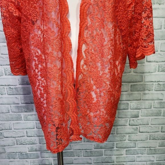 Haptics by Holly Harper Plus Size 1X Neon Coral Lace Cover Up Cardigan Popover - Picture 3 of 8